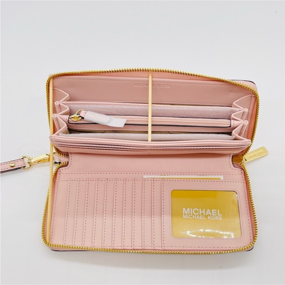Michael Kors Jet Set Travel Large Logo Continental Wristlet vanilla Powder Blush - Picture 7 of 12